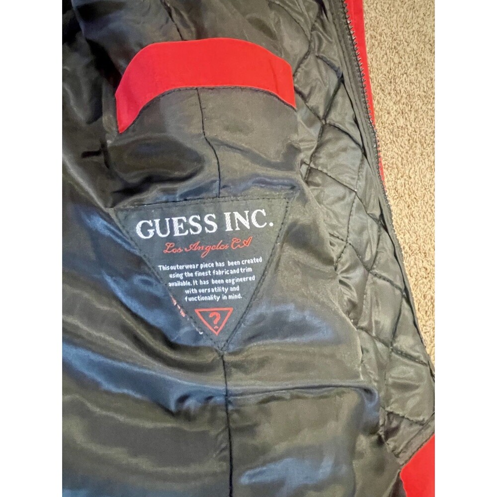 GUESS Womens Red Heavyweight Puffer Jacket Parka Coat Faux Fur Hood Size XL - Picture 3 of 6